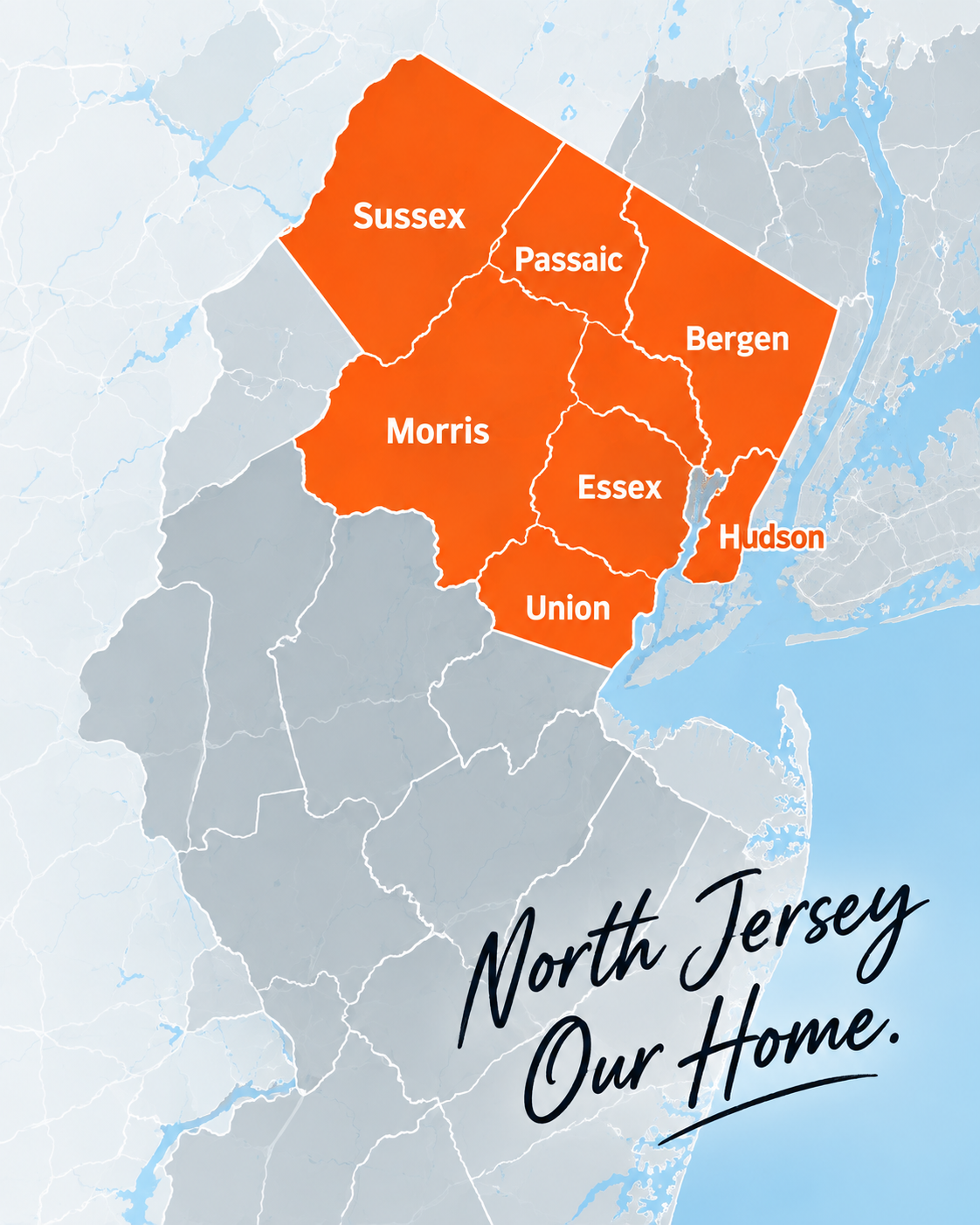 Northern New Jersey service area map